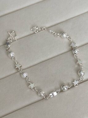 Sterling Silver Star & Textured Bead Bracelet B04-34 4